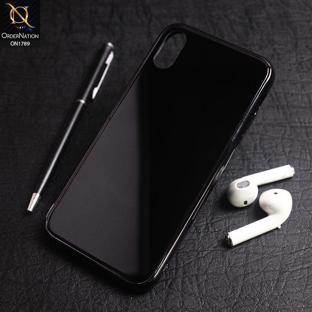 iPhone XS Max Cover Black Shiny Tempered Glass Soft Case