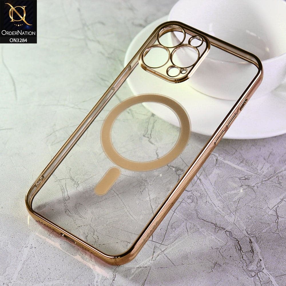 Newon Iphone 13 Pro Kahverengi Deri Gold Çerçeve Kapak Kılıf Cover