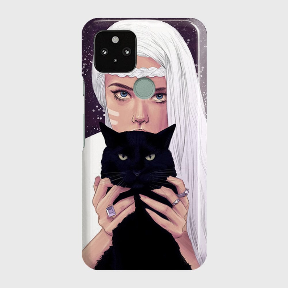 Google Pixel 5 XL Cover - Trendy Wild Black Cat Printed Hard Case