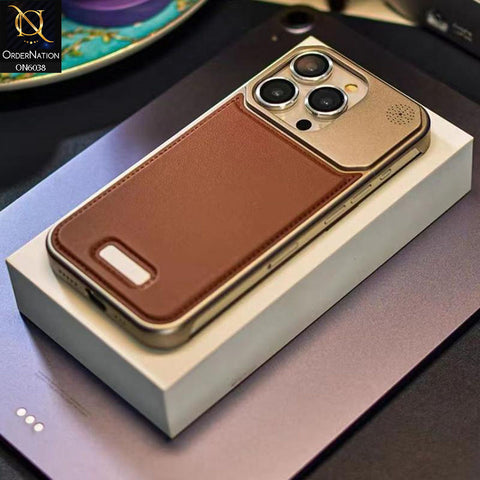 iPhone 15 Pro Cover - Brown - Aluminum Alloy Anodic Process Leather Aromatherapy Cell Phone Case