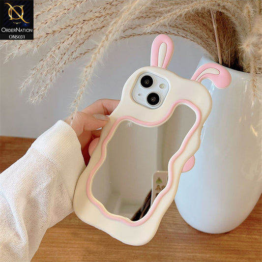 iPhone 13 Cover - Pink - 360-Degree Protection Cute Cartoon Bunny Mirror Soft Silicone Case