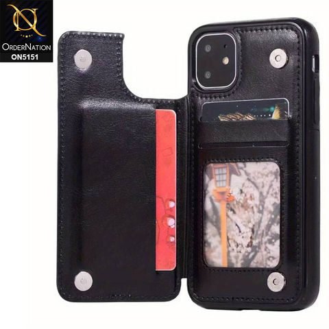 iPhone 11 Pro Max Cover - Black - Luxury PU Leather Card Holder Wallet Soft Case