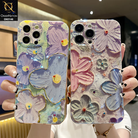 iPhone 14 Pro Max Cover - Design 4 - Luxury Glossy Gradient Shine Floral Series Shockproof Airbags Borders Soft Case With Camera Protection