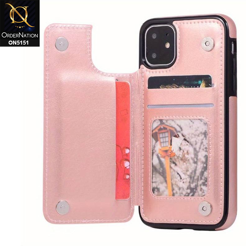 iPhone 11 Pro Max Cover - Pink - Luxury PU Leather Card Holder Wallet Soft Case