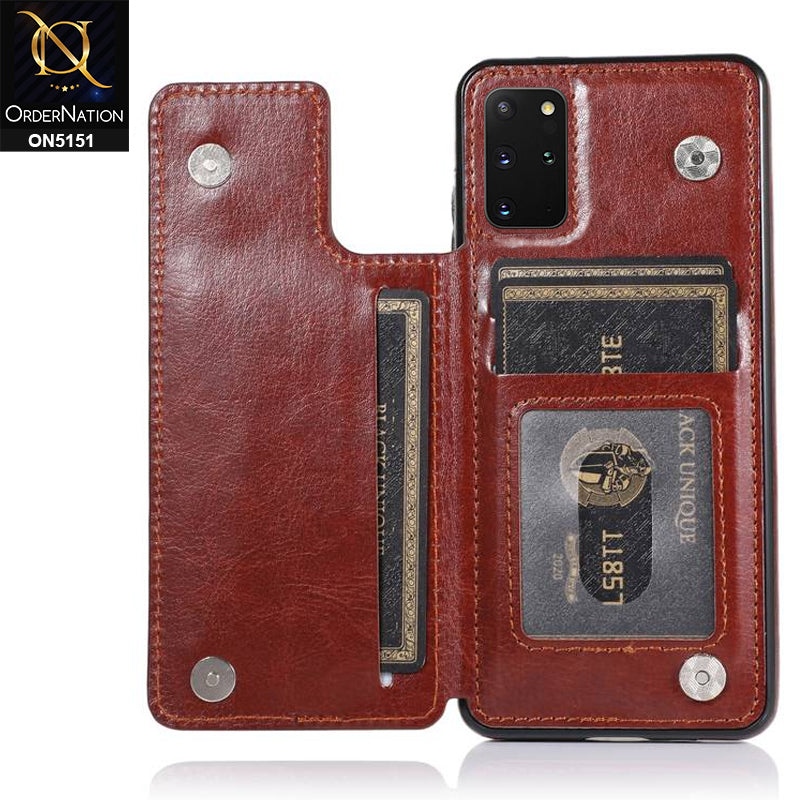 Samsung Galaxy S20 Plus Cover - Brown - Luxury PU Leather Card Holder Wallet Soft Case