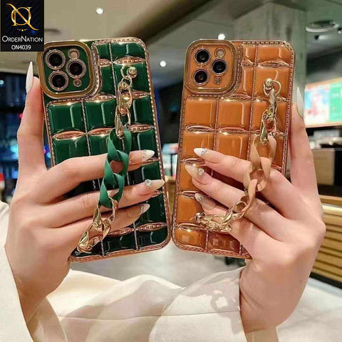 Oppo A96 4G Cover - Brown - New Electroplated Soft Silicone Camera Protection Case With Chain Holder