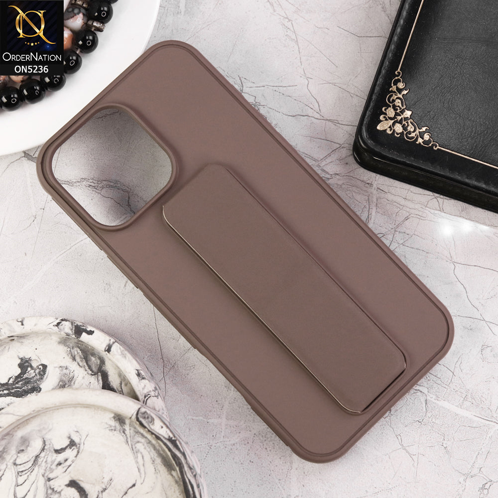 iPhone 16 Pro Max Cover - Brown - New Matte Soft Silicone Protective Case With Bracket Kickstand Holder