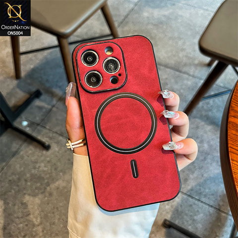 iPhone 11 Pro Max Cover - Red - New Luxury Matte Leather Magnetic MagSafe Wireless Charging Soft Case