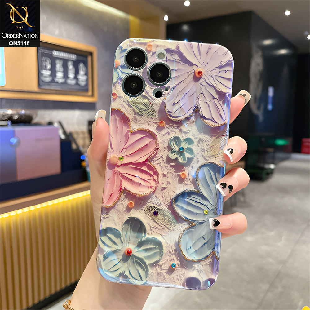 iPhone 14 Pro Max Cover - Design 1 - Luxury Glossy Gradient Shine Floral Series Shockproof Airbags Borders Soft Case With Camera Protection