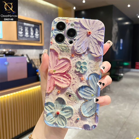 iPhone 13 Pro Max Cover - Design 1 - Luxury Glossy Gradient Shine Floral Series Shockproof Airbags Borders Soft Case With Camera Protection