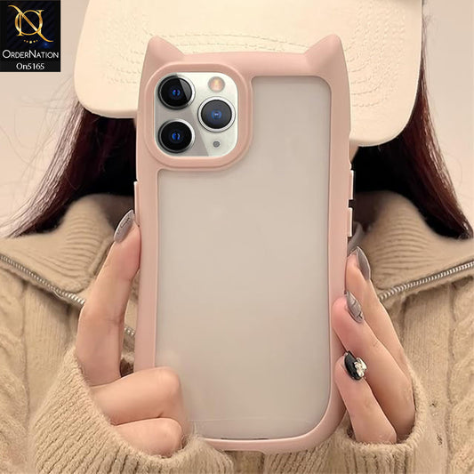 iPhone 11 Pro Max Cover - Pink - Cute 3D Kawaii Cartoon Ears Clear Back Color Soft Borders Case