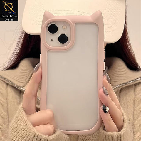 iPhone 15 Plus Cover - Pink - Cute 3D Kawaii Cartoon Ears Clear Back Color Soft Borders Case