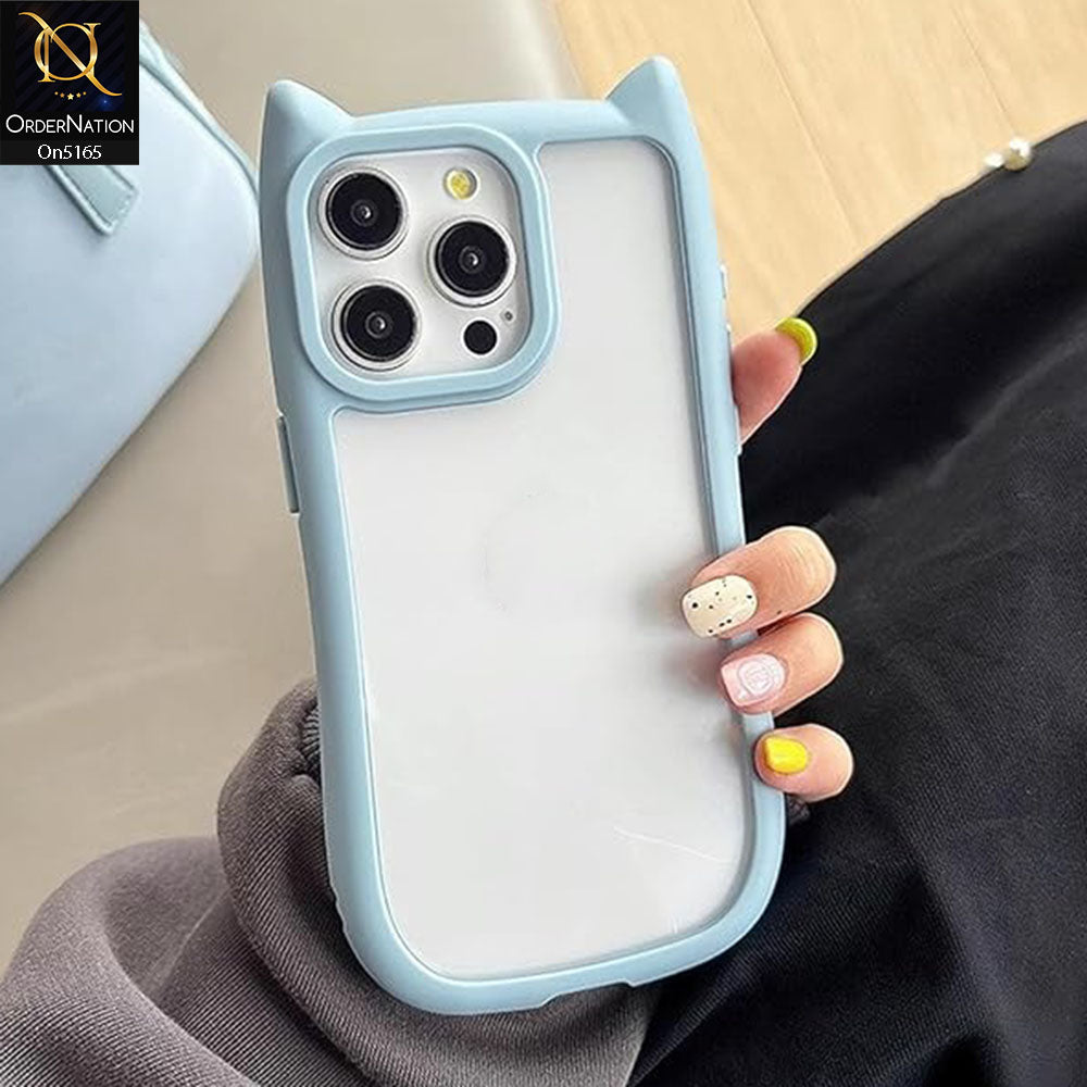 iPhone 12 Pro Max Cover - Blue - Cute 3D Kawaii Cartoon Ears Clear Back Color Soft Borders Case