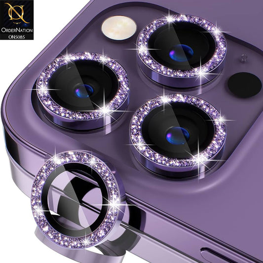 iPhone 13 Pro Max Camera Protector - Purple - Shiny Bling Glitter Camera Metal Ring Protector