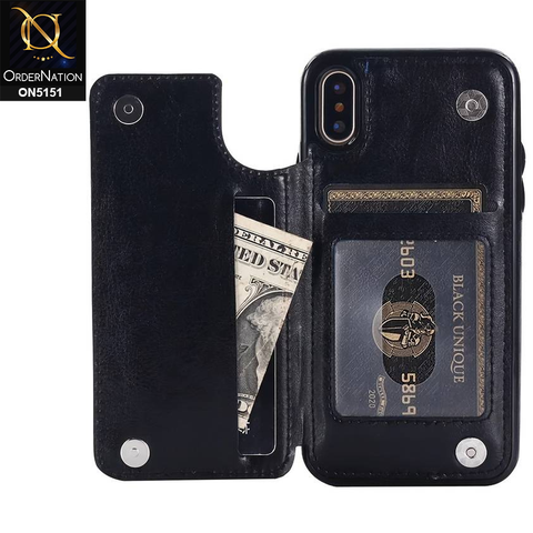 iPhone XS Max Cover - Black - Luxury PU Leather Card Holder Wallet Soft Case