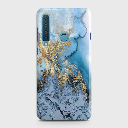 Samsung Galaxy A9s - Trendy Golden & Blue Ocean Marble Printed Hard Case with Life Time Colors Guarantee ( Fast Delivery )