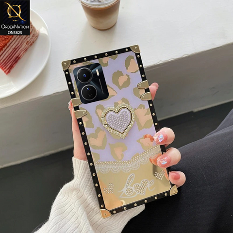 Vivo Y16 Cover - Design3 - Heart Bling Diamond Glitter Soft TPU Trunk Case With Ring Holder