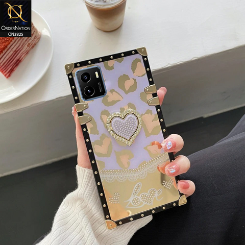 Vivo Y10 Cover - Design3 - Heart Bling Diamond Glitter Soft TPU Trunk Case With Ring Holder