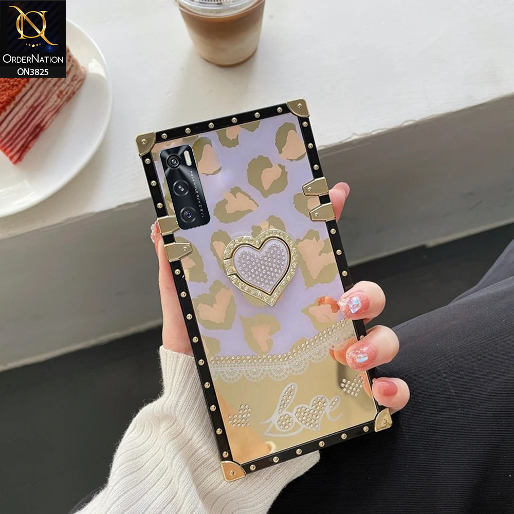 Vivo V20 SE Cover - Design3 - Heart Bling Diamond Glitter Soft TPU Trunk Case With Ring Holder