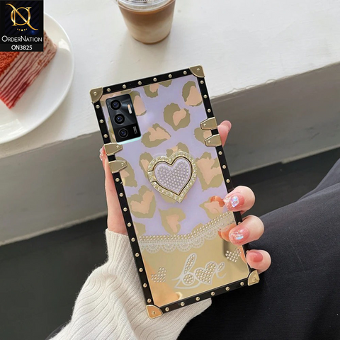 Vivo V23e 5G Cover - Design3 - Heart Bling Diamond Glitter Soft TPU Trunk Case With Ring Holder