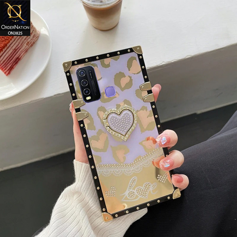 Vivo Y30 Cover - Design3 - Heart Bling Diamond Glitter Soft TPU Trunk Case With Ring Holder