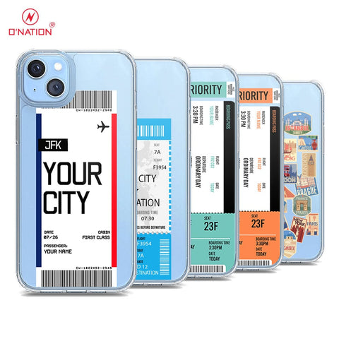 iPhone 14 Plus Cover - Personalised Boarding Pass Ticket Series - 5 Designs - Clear Phone Case - Soft Silicon Borders