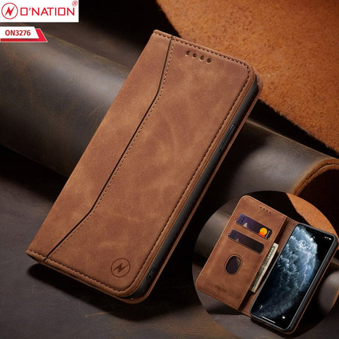 Oppo A18 Cover - Light Brown - ONation Business Flip Series - Premium Magnetic Leather Wallet Flip book Card Slots Soft Case