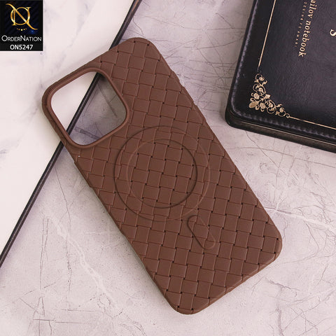 iPhone 16 Pro Max Cover - Brown - New Woven Design Leather Feel Soft TPU Case With Magsafe Compatible