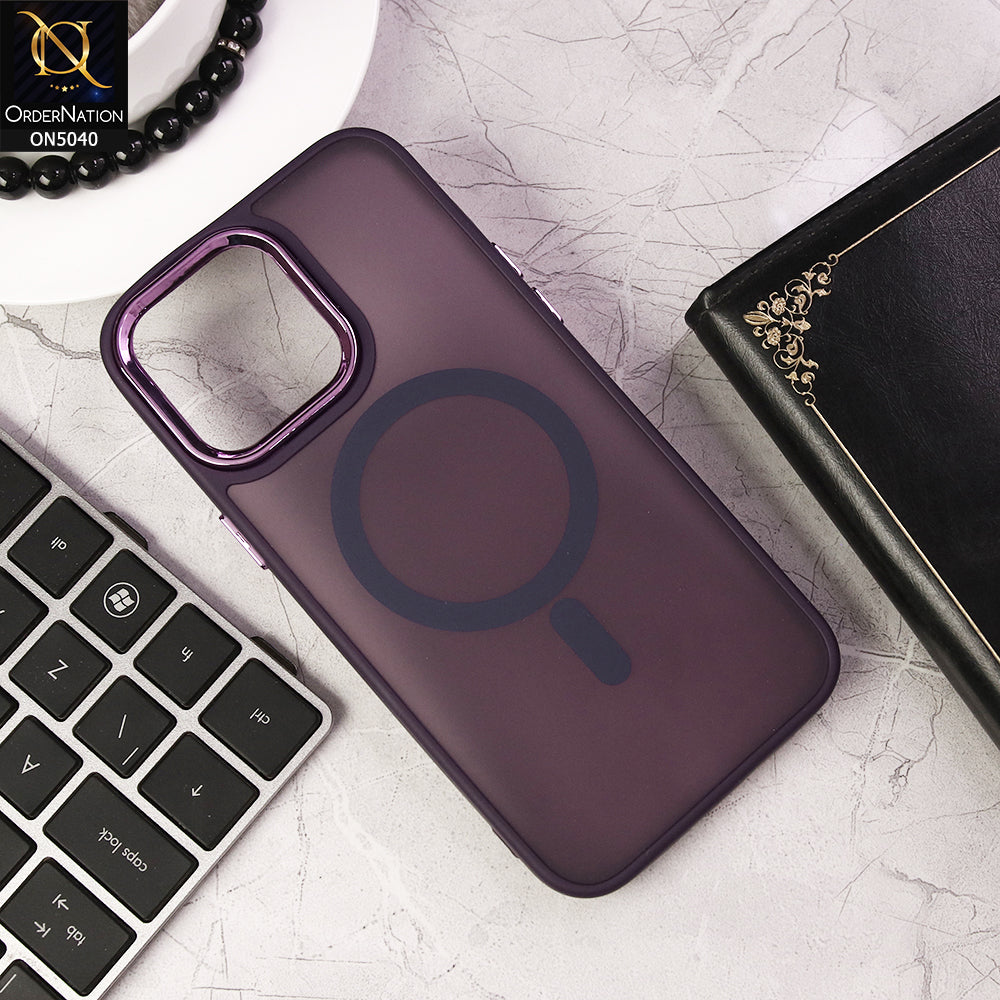 iPhone 13 Pro Max Cover - Purple - Magnetic Collection Color Matte Semi Transparent Soft Border Magsafe Case