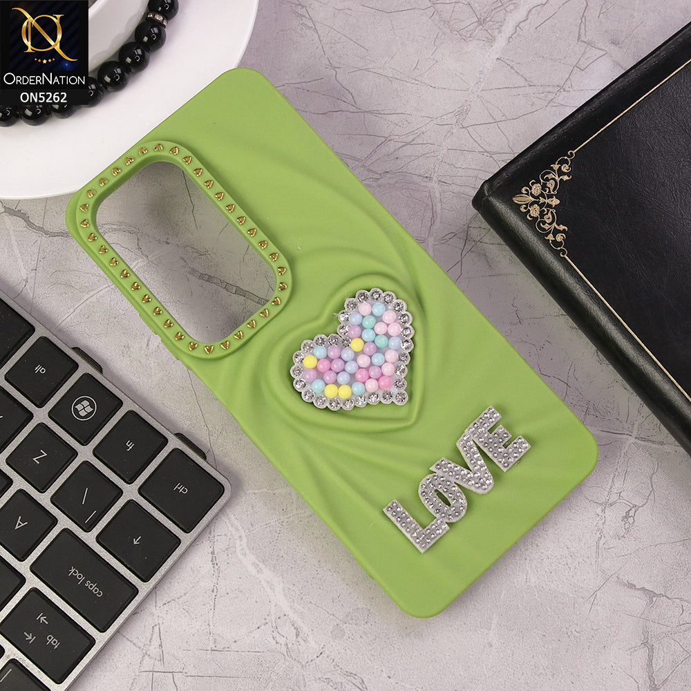 Infinix Hot 50 4G Cover - Light Green - 3D Waves Love Heart Soft Case