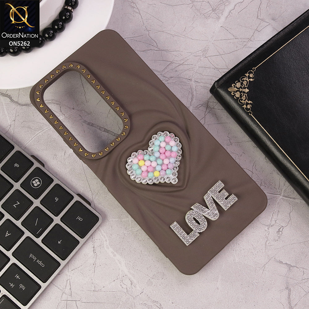 Infinix Hot 50 4G Cover - Dark Brown - 3D Waves Love Heart Soft Case