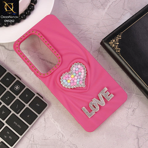 Infinix Hot 50 4G Cover - Pink - 3D Waves Love Heart Soft Case