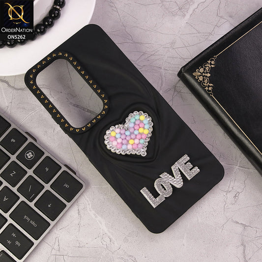 Infinix Hot 50 4G Cover - Black -3D Waves Love Heart Soft Case