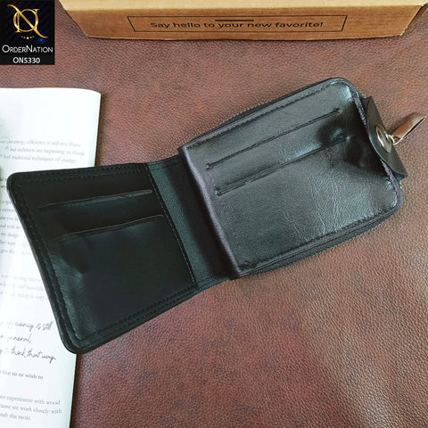 Synthetic Leather Zipper Wallet with Coins Pocket For Men - Black