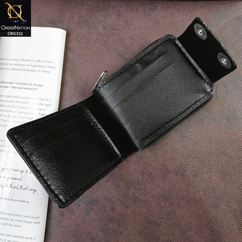 Double Button Style Zip Lock Synthetical Leather Wallet For Men - Black