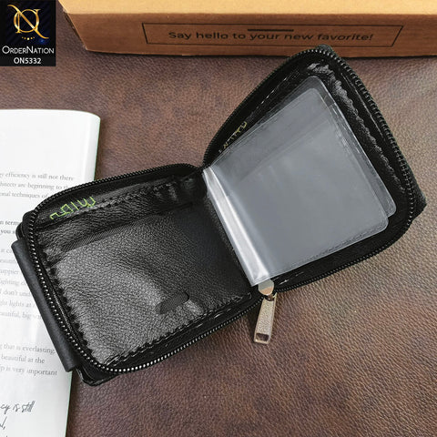 Double Button Style Zip Lock Synthetical Leather Wallet For Men - Black