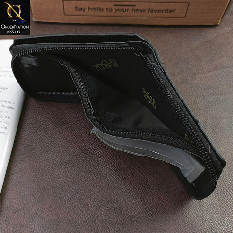 Double Button Style Zip Lock Synthetical Leather Wallet For Men - Black