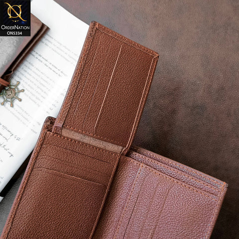 Synthetic Leather Vertical Mini Book Style Wallet For Men - Brown