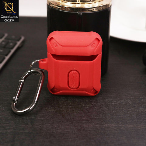 Apple Airpods 1 / 2 Cover - Red - Stylish Shockproof Carabiner Heavy Duty Case