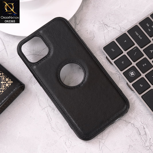 iPhone 13 Cover - Black - Vintage Luxury Business Style TPU Leather Stitching Logo Hole Soft Case