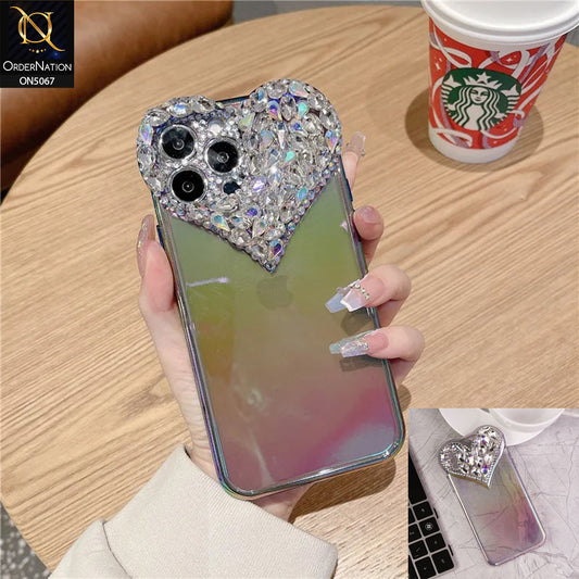 iPhone XS / X Cover - Purple - Shiny Bling Rhinestones 3D Heart Laser Electroplating Gradient Colour Soft TPU Case