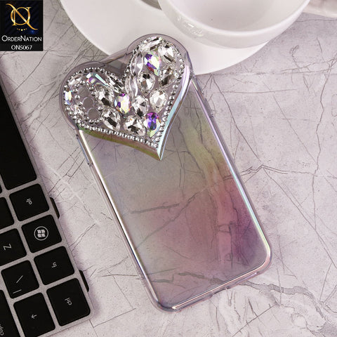 iPhone XS / X Cover - Purple - Shiny Bling Rhinestones 3D Heart Laser Electroplating Gradient Colour Soft TPU Case