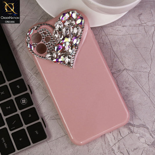 iPhone 11 Cover - Light Pink - Bling Rhinestones 3D Heart Candy Color Shiny Soft TPU Case