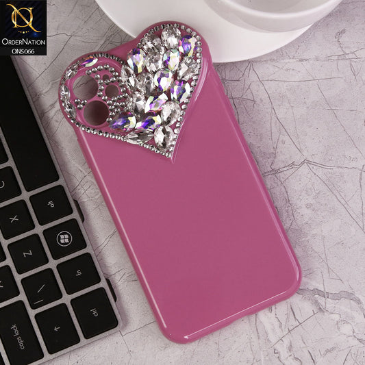 iPhone 11 Cover - Dark Pink - Bling Rhinestones 3D Heart Candy Color Shiny Soft TPU Case