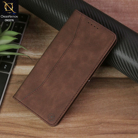 Samsung Galaxy A22 Cover - Dark Brown - ONation Business Flip Series - Premium Magnetic Leather Wallet Flip book Card Slots Soft Case