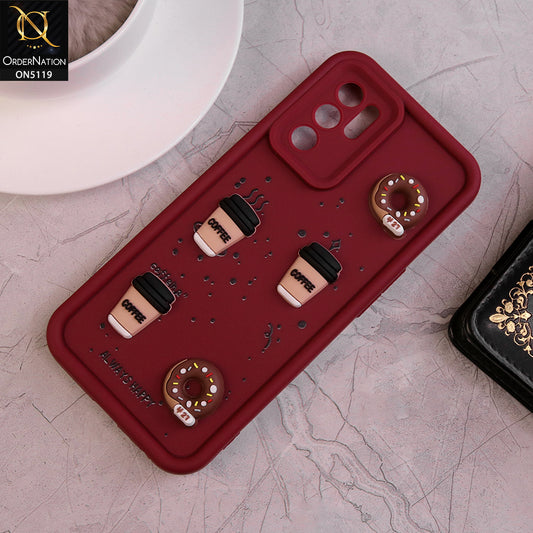 Oppo Reno 6 Cover - Maroon - D1 - Cute 3D Donut Coffee Soft Silicon Case with Camera Protection