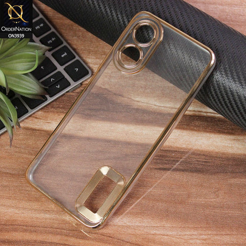 Oppo A17 Cover - Golden - Soft Silicone Colour Borders Logo Hole Camera Protection Case