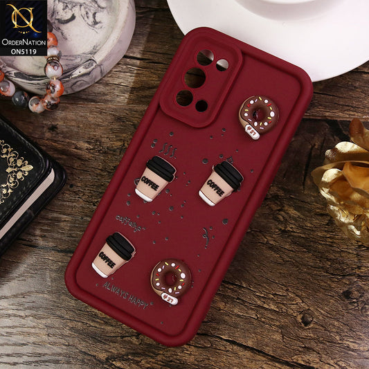 Oppo Reno 5 4G Cover - Maroon - D1 - Cute 3D Donut Coffee Soft Silicon Case with Camera Protection