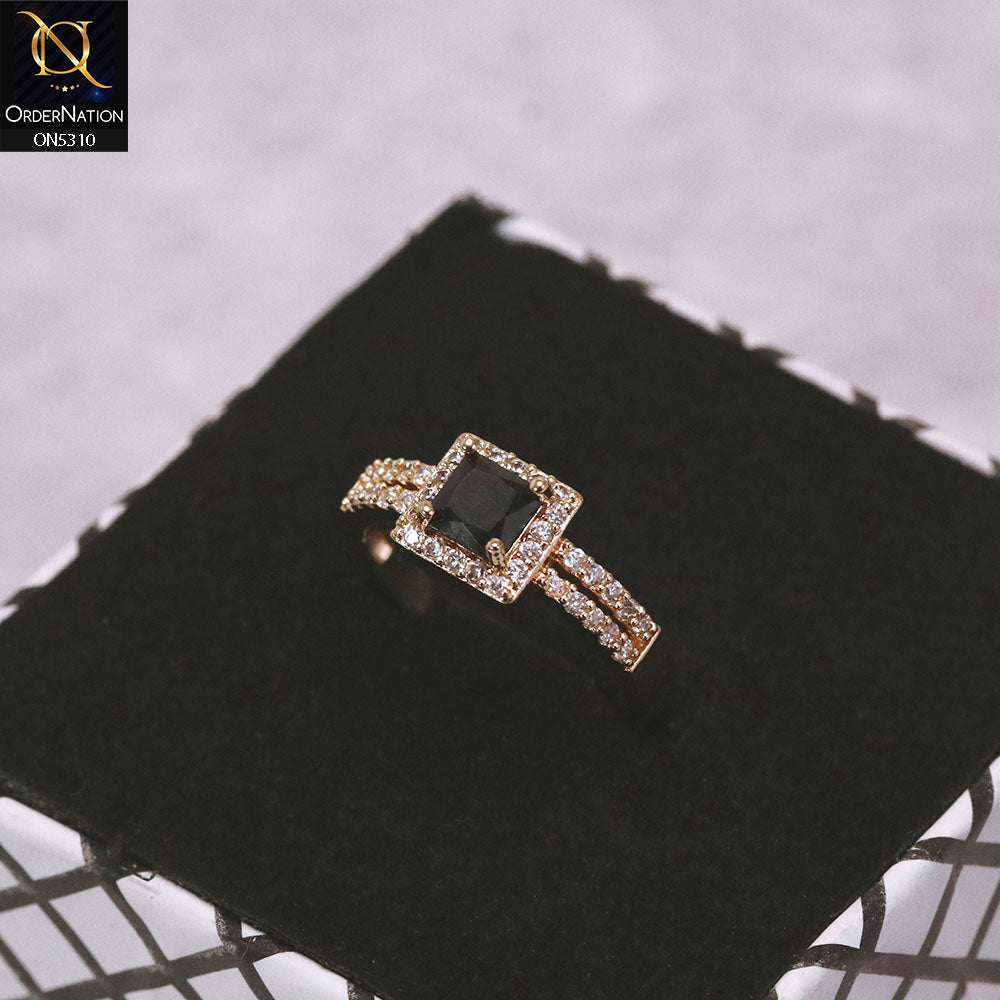 Adjustable Graceful Golden Plating Ring With Black Rhinestones  For Women