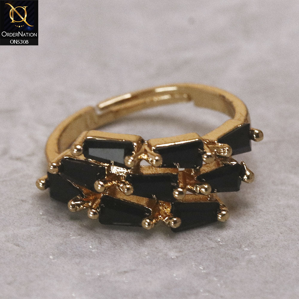 Ravishing Golden Plating Adjutable Ring With Black Rhinestones For Women